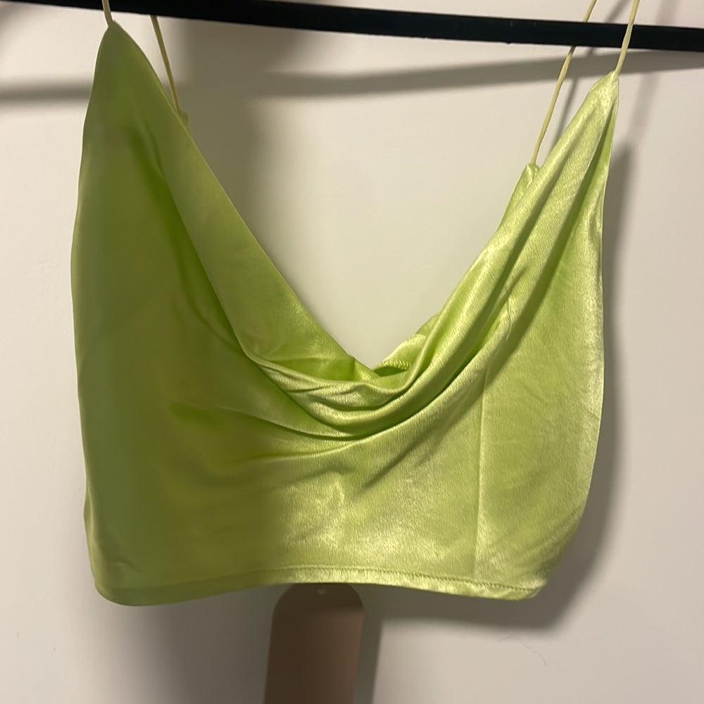 Meshki lime green silk crop top